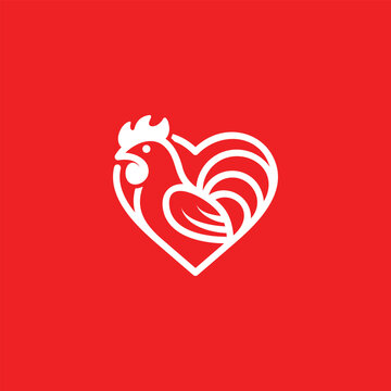 Love Rooster &ndash; Modern Minimalist Chicken Love Logo Illustration Creative Design Template 