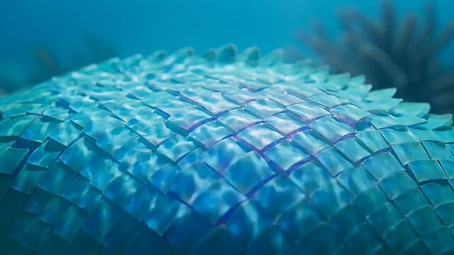 Aquatic Scales Texture, Underwater Blue Mermaid Tail Surface, Fantasy Ocean Background, Detailed Marine Life Pattern