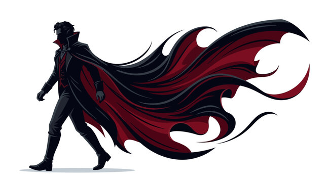 Dark fantasy figure with flowing cape walking in dimly lit studio environment