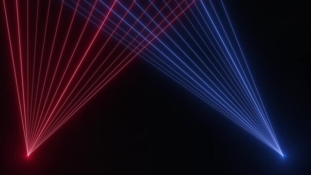 Red and Blue Laser Lights Moving in Fog Against Dark Background Seamless Loop