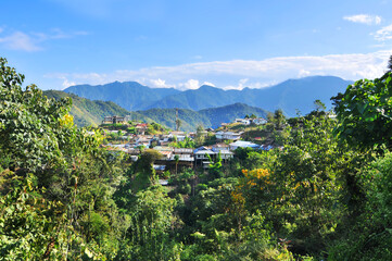 View of the Raga village of the Miri tribe or Mising in the Indian Arunchal Pradesh state © robnaw