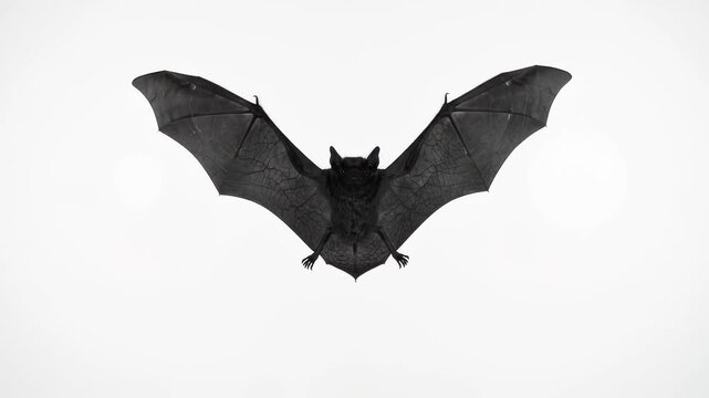 Black bat flying isolated on white background for Halloween spooky design