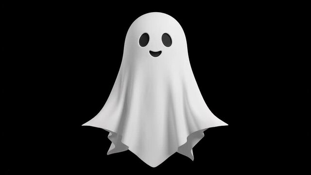 Cute 3D White Sheet Ghost Character Floating for Halloween Motion Graphic Video