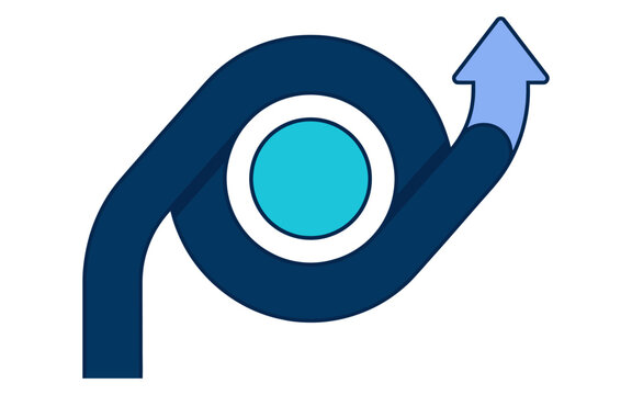 Abstract blue circular arrow icon representing growth progress and continuous improvement for business and technology concepts
