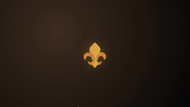 Golden fleur de lis emblem glows with soft light and subtle particle effects on a dark, atmospheric background, representing heritage and tradition