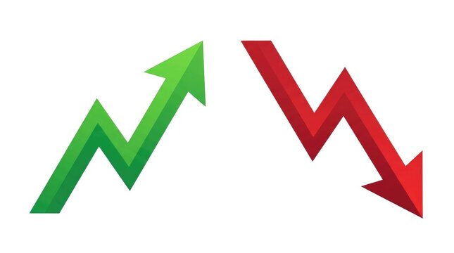 Financial chart showing upward trend in green and downward trend in red