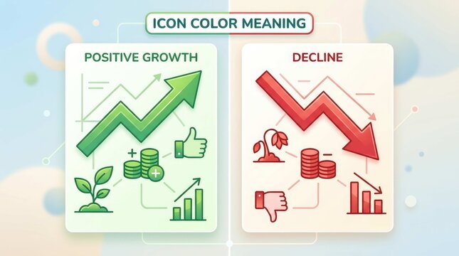 Financial data visualization showing growth and decline with charts and graphs