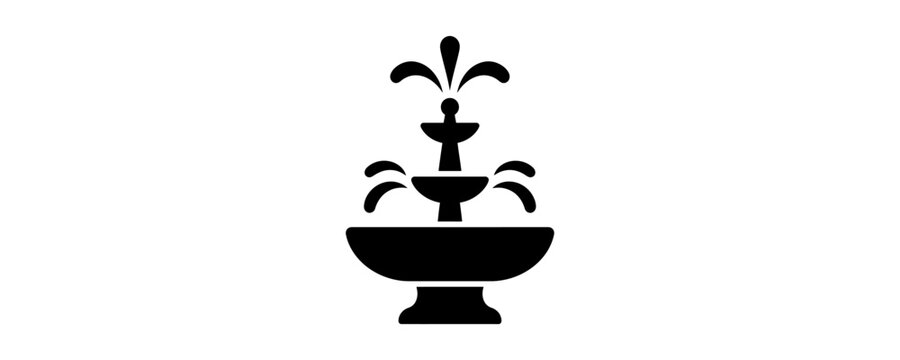 Black silhouette of a classic three tier garden water fountain icon.