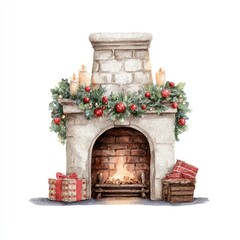 Obraz premium Cozy fireplace with festive decorations.