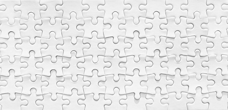 White puzzle background, blank seamless jigsaw pattern texture, conceptual background for business connection, solution and teamwork