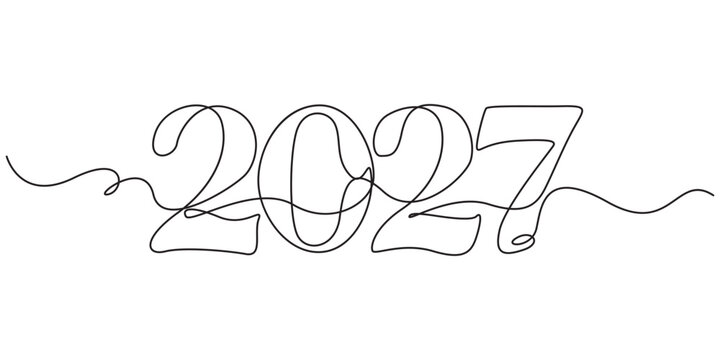 2027 New Year continuous one line drawing vector illustration. Holiday concept. 2027 year of the goat one line art. Editable stroke vector, drawing of continuous line draw of 2027 New Year. pro vector
