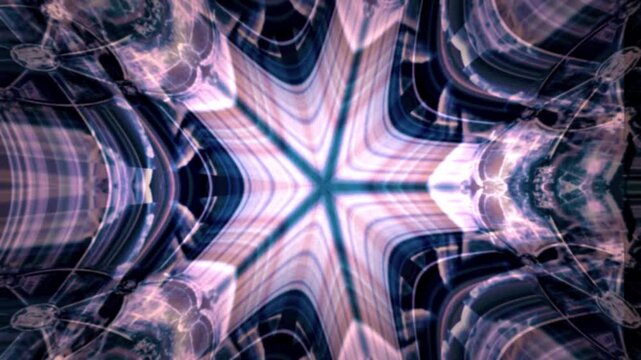 Psychedelic mystic motif in vibrant colors over black background kaleidoscope pattern in motion presented as a 2D looped animated video