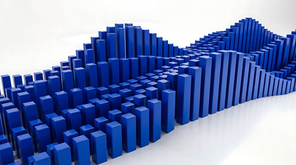 Fototapeta premium Abstract 3d blue bar chart data visualization with modern wave pattern design