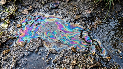 Obraz premium Iridescent Oil Slick on Wet Ground with Rainbow Colors