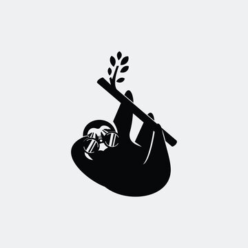 Sloth Explorer &ndash; Simple Minimalist , A cute sloth is using binoculars Logo Illustration Creative Design Template 