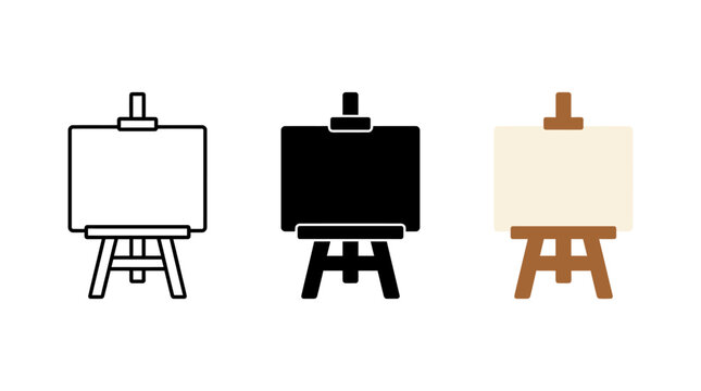 Empty painting easel set in outline and flat graphic style