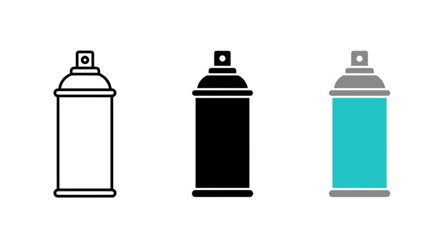 Spray paint can icons in outline and solid color styles