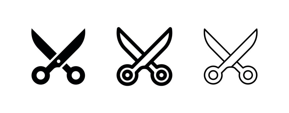 Scissors Icon Set - Solid, Bold, and Thin Line Outlines