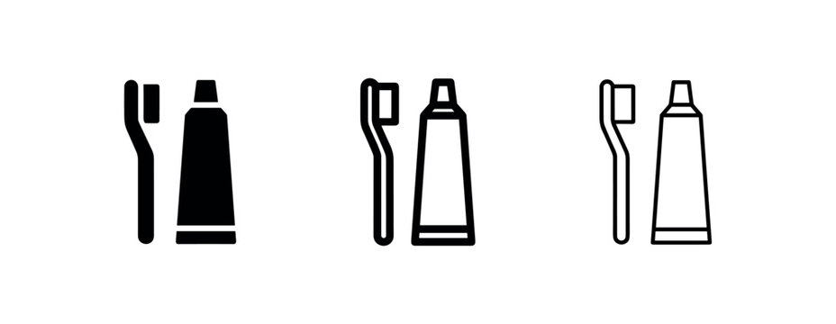 Toothbrush and toothpaste dental icon set