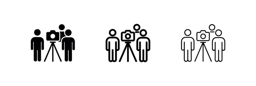 Photographers or Filmmakers Group Icon Set with Camera on Tripod