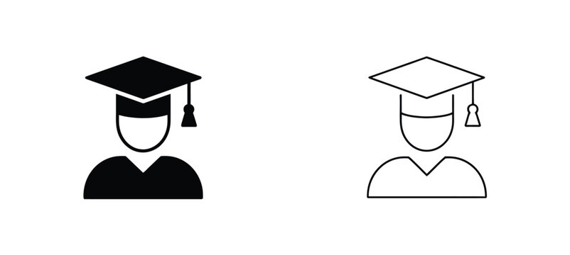 Graduate student icon vector collection, graduation cap diploma student and education symbols, academic design elements for schools colleges universities and learning applications