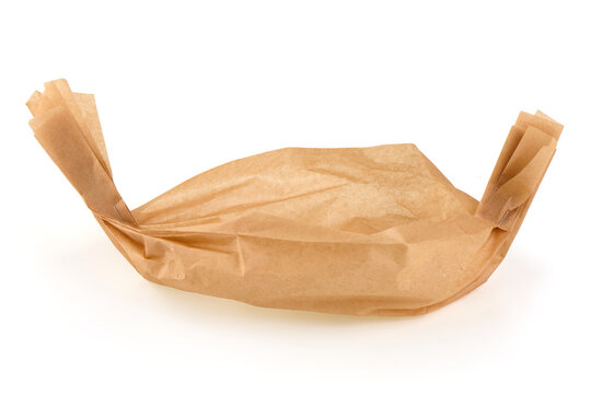Empty brown candy wrapper on a white background