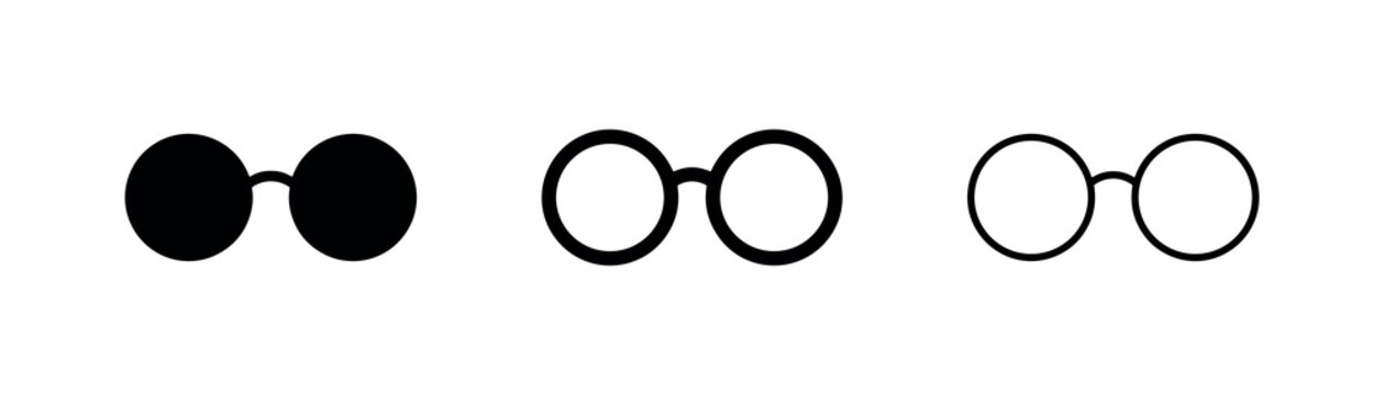 Round Glasses and Eyewear Icon Set - Vision Correction Symbol