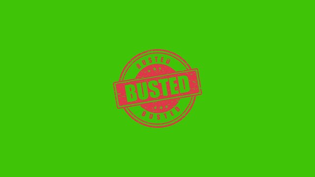 Red Busted Rubber Stamp Animation Isolated on Green Screen Background for Easy Chroma Key Compositing