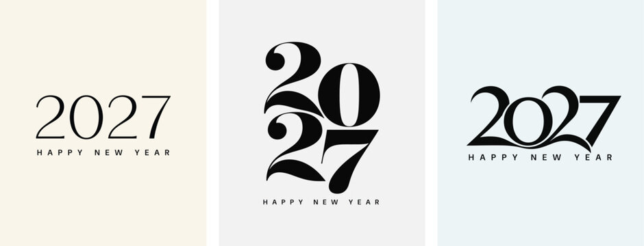 Set of three modern typography designs for 2027 happy new year greeting cards