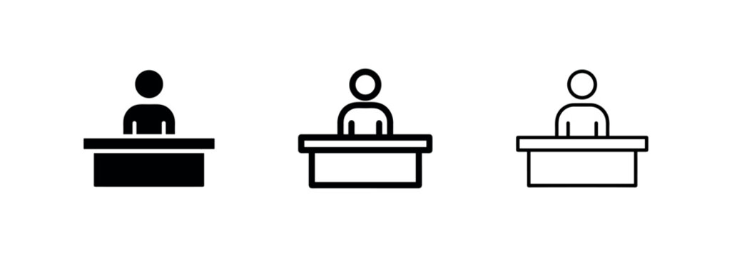 Office reception desk with staff icon