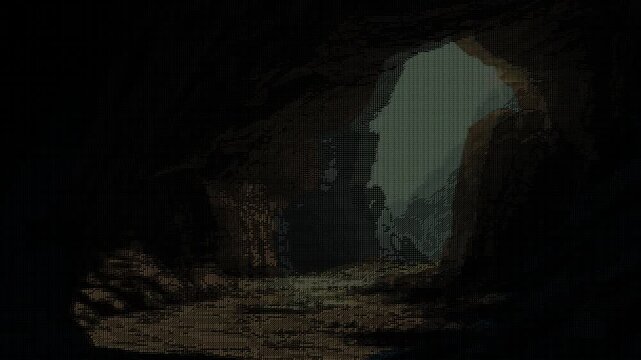 Cave entrance ASCII art animation colored