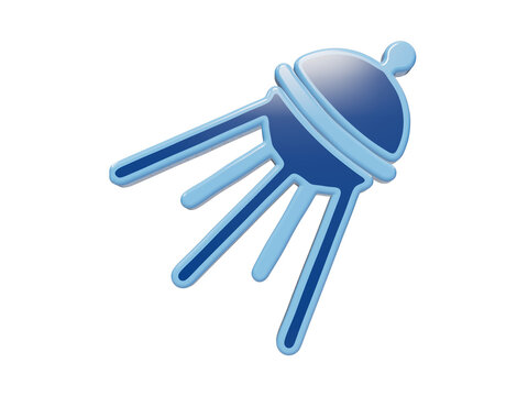 3D rendered blue satellite icon with spherical body and four extending antenna rods for space communication concepts isolated on a transparent background