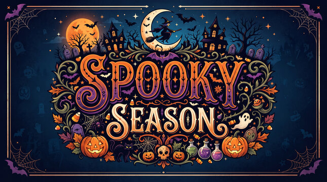 Halloween themed typography lettering with decorative elements, Halloween Party