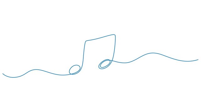 music note continuous one line drawing animation, Full length one line animation. 4K, Self animated continuous one line drawing of a single musical note, specifically an eighth note or a quaver. white