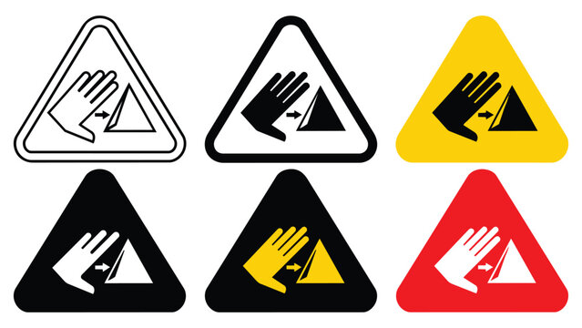 Hand entrapment hazard warning sign set with entrapment mechanical industry industrial equipment triangle pictogram collection workplace