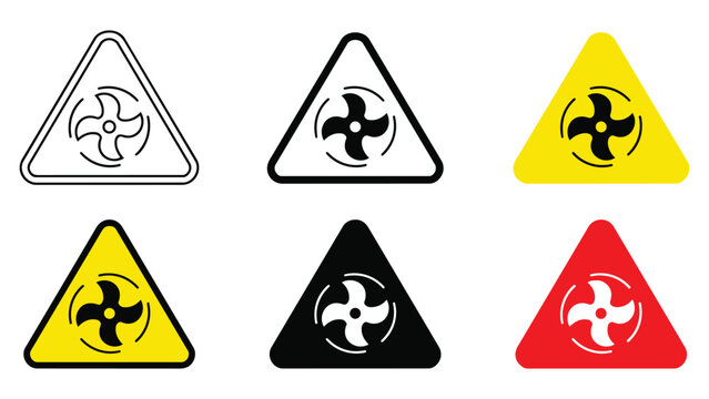 Rotating fan machinery hazard warning sign set with rotating machinery mechanical industry industrial equipment triangle pictogram collection