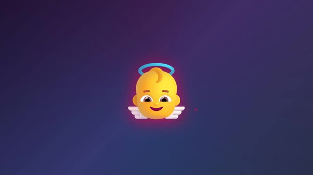 3D Cute Angel Emoji Character with Halo and White Wings, Smiling Face, Heavenly and Spiritual Concept, Colorful Cartoon Illustration on Gradient Background