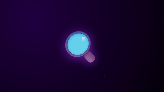 3D Magnifying Glass Search Icon. An animation of a three-dimensional magnifying glass hovering above, designed for search functions.