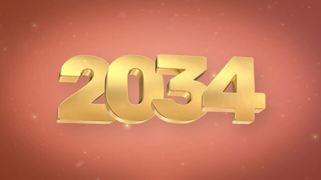 Gold 3d render of the year 2034 with dramatic light and bokeh background