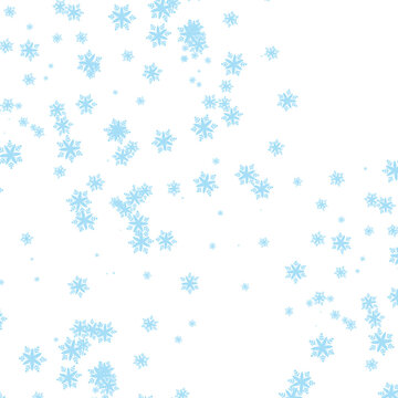 Light blue snowflakes falling down in a soft winter snow pattern design