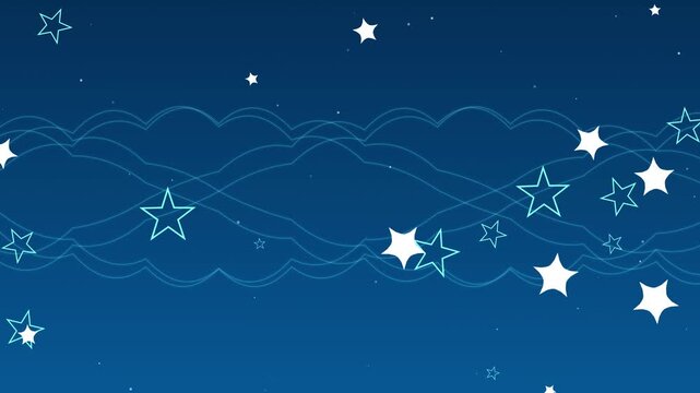 Animated blue background with twinkling stars and wave patterns