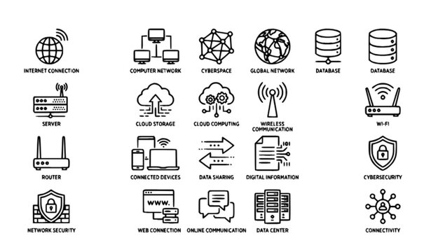 Digital Network Technology &ndash; Thin Line Vector Icon Collection