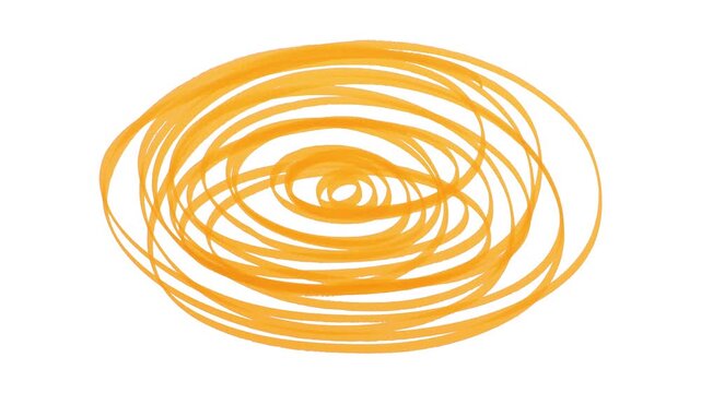 Abstract orange spiral scribble stop motion isolated on white background.