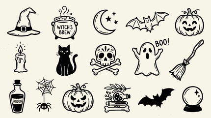 Fototapeta premium Set of cute hand drawn Halloween doodle icons and elements.