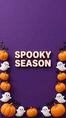 Fototapeta premium Spooky season halloween background with pumpkins and ghosts halloween background