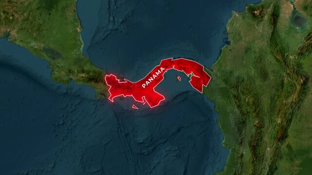 Panama country map glowing red in dynamic motion animation footage