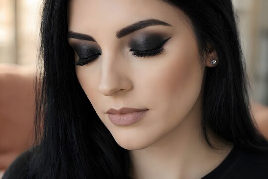 primo piano modella con occhi chiusi con make-up scuro
