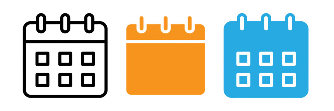 Three colorful calendar icons in different styles representing scheduling and time management