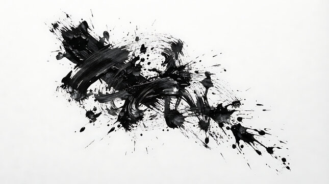 Black ink splatter on white
