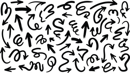 Fototapeta premium Sketched directional arrows in a monochrome symbol collection